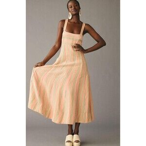 Anthropologie Maeve A-Line Dress Stripe Orange Tie-Back Preppy Sz 18W Plus NWT